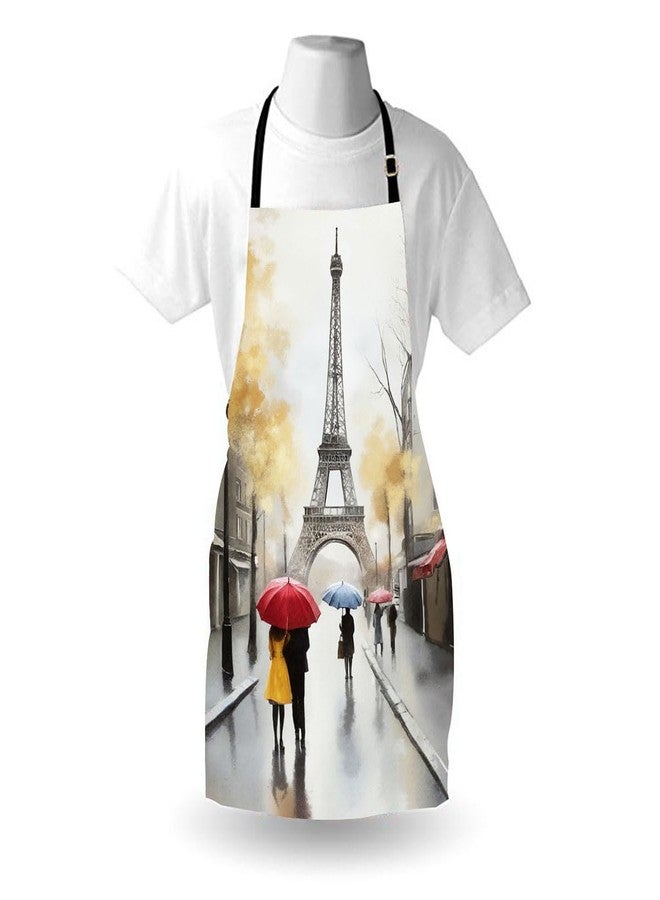 Moslion Paris Apron 31x27 Inch Oil Painting Autumn Lovers Kiss on Rainy France Street Eiffel Tower Kitchen Chef Waitress Cook Aprons Bib with Adjustable Neck for Women Men Girls - Image 4