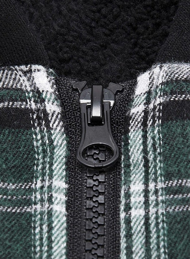 ThCreasa Mens Hooded Flannel Jacket Sherpa Fleece Lined Zip Up Fuzzy Hoodie Shirt Jackets Green/White L, Green/White, L - Image 5