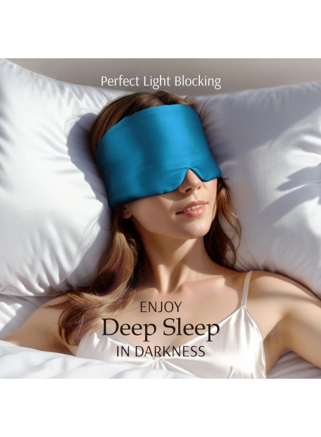 تراسل قناع نوم حرير التوت 100٪ من حرير التوت قناع العين للرجل والمرأة مع عصابة رأس قابلة للتعديل، قناع نوم كبير الحجم بالكامل وعصابة للتعتيم التام للنوم طوال الليل والسفر والقيلولة - Image 3