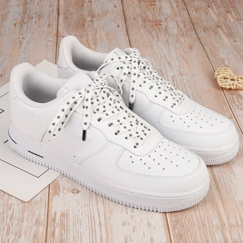 5Chaos Reflective Star Shoelaces, Jogging Running Night Club Party Dancing Shoe Laces for Women Kids Girls Men, Shoestring with Aglets 1Pair (47" (120CM), White) - Image 3