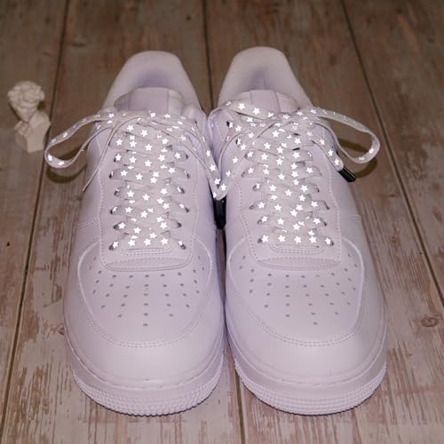5Chaos Reflective Star Shoelaces, Jogging Running Night Club Party Dancing Shoe Laces for Women Kids Girls Men, Shoestring with Aglets 1Pair (47" (120CM), White) - Image 4