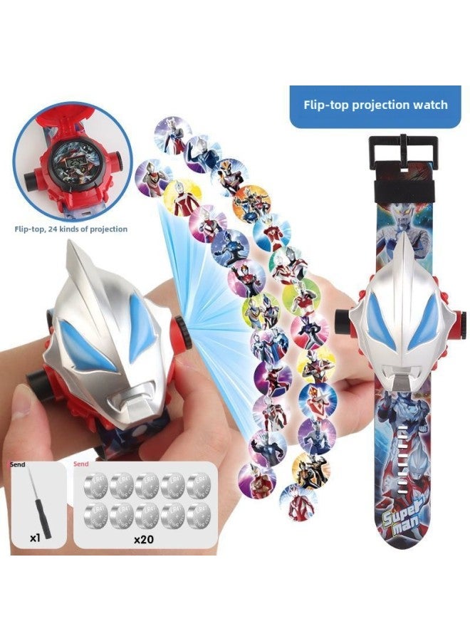 [3 Days Hot 1137 Pieces] 2025 Ultraman Children's Watch Jedsero Cartoon Projection Electric-Color:2025 Model/ultraman/26 Projection + Flip Cover-Specification:[leading Edition] 10 Watch Batteries - Image 1