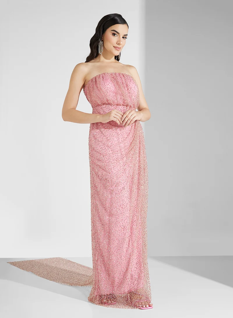 Namshi x Sequin Strapless Gown Dress