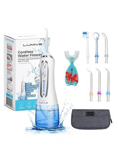 LUMIVE Lumive Water Flosser, Cordless & Rechargeable Oral Cleaner for Home and Travel, 5 Modes, 300mL, IPX7 Waterproof, 2500mAh Battery, USB Recharging, 6 Jet Tips for Braces & Bridges Care, Toothbrush & Travel Bag – White  - Image 1