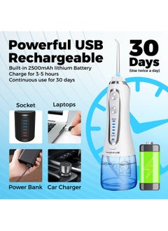 LUMIVE Lumive Water Flosser, Cordless & Rechargeable Oral Cleaner for Home and Travel, 5 Modes, 300mL, IPX7 Waterproof, 2500mAh Battery, USB Recharging, 6 Jet Tips for Braces & Bridges Care, Toothbrush & Travel Bag – White  - Image 4