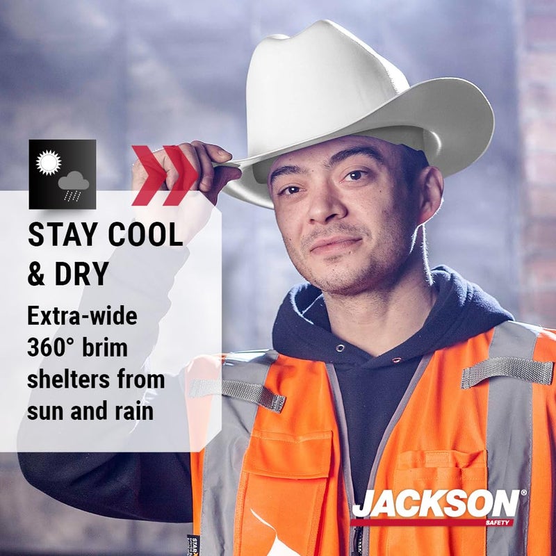 Jackson Safety خوذة جاكسون سيفتي كاوبوي - غير مهوّاة، حواف كاملة، خوذة أمان بتعليق 4 نقاط للرجال والنساء - متوافقة مع ANSI Z89.1 فئة E و OSHA - مصنوعة في الولايات المتحدة الأمريكية - Image 3