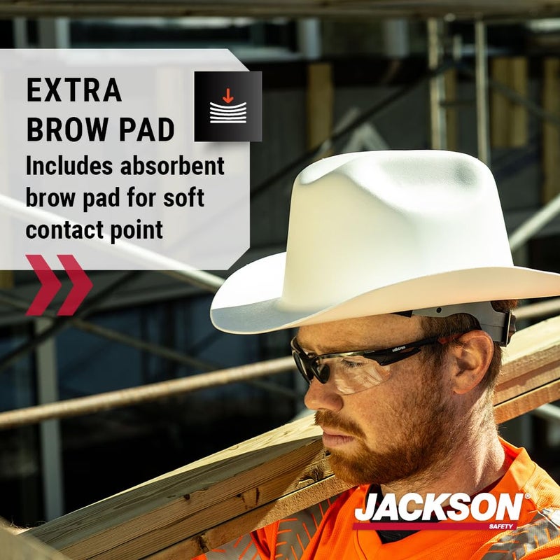 Jackson Safety خوذة جاكسون سيفتي كاوبوي - غير مهوّاة، حواف كاملة، خوذة أمان بتعليق 4 نقاط للرجال والنساء - متوافقة مع ANSI Z89.1 فئة E و OSHA - مصنوعة في الولايات المتحدة الأمريكية - Image 5