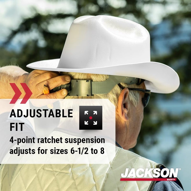 Jackson Safety خوذة جاكسون سيفتي كاوبوي - غير مهوّاة، حواف كاملة، خوذة أمان بتعليق 4 نقاط للرجال والنساء - متوافقة مع ANSI Z89.1 فئة E و OSHA - مصنوعة في الولايات المتحدة الأمريكية - Image 4