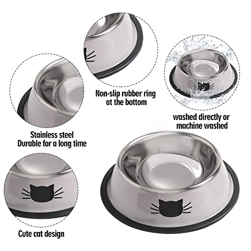 Rapsrk Cat Bowls for Food and Water,2PCS Rapsrk Non-Slip Stainless Steel Small Food Bowls 8 Oz Pet Bowl with Removable Rubber Base Dog Bowl,Stackable Cat Puppy Dishes Bowls with Cute Cats Painted - Image 2