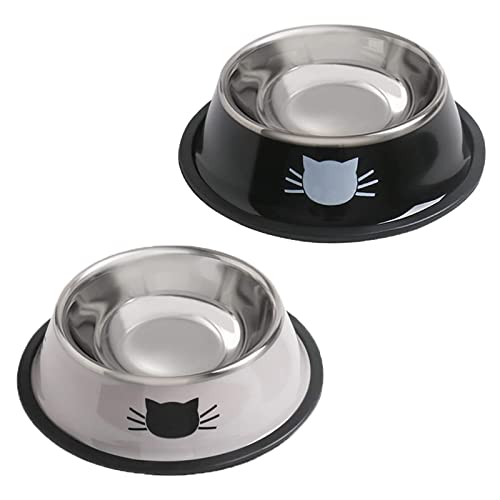 Rapsrk Cat Bowls for Food and Water,2PCS Rapsrk Non-Slip Stainless Steel Small Food Bowls 8 Oz Pet Bowl with Removable Rubber Base Dog Bowl,Stackable Cat Puppy Dishes Bowls with Cute Cats Painted - Image 1