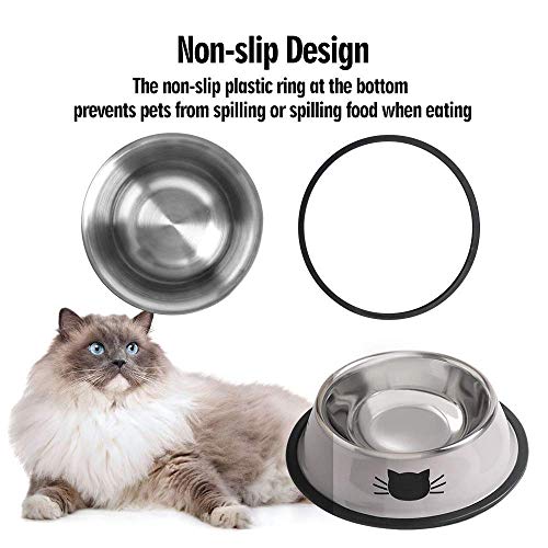 Rapsrk Cat Bowls for Food and Water,2PCS Rapsrk Non-Slip Stainless Steel Small Food Bowls 8 Oz Pet Bowl with Removable Rubber Base Dog Bowl,Stackable Cat Puppy Dishes Bowls with Cute Cats Painted - Image 4