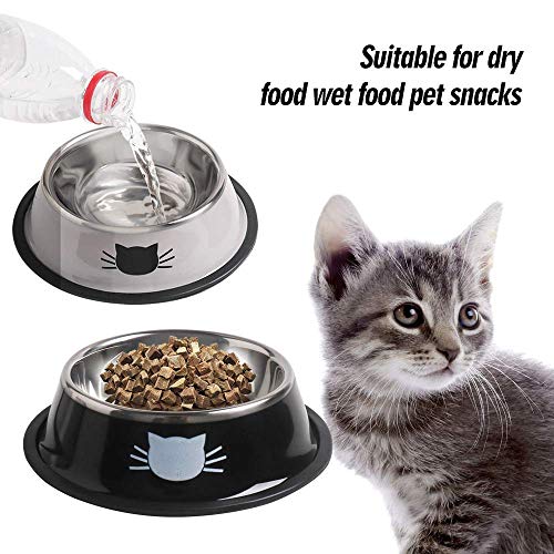 Rapsrk Cat Bowls for Food and Water,2PCS Rapsrk Non-Slip Stainless Steel Small Food Bowls 8 Oz Pet Bowl with Removable Rubber Base Dog Bowl,Stackable Cat Puppy Dishes Bowls with Cute Cats Painted - Image 3