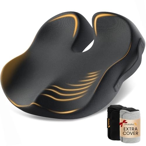 ProtoArc Extra Large Seat Cushion for Tailbone Pain Relief Seat Cushions for Office Chairs Extra Cover Ergonomic Memory Foam Desk Chair Cushion for Sciatica Pain Relief Car Seat Cushion Black - Image 1