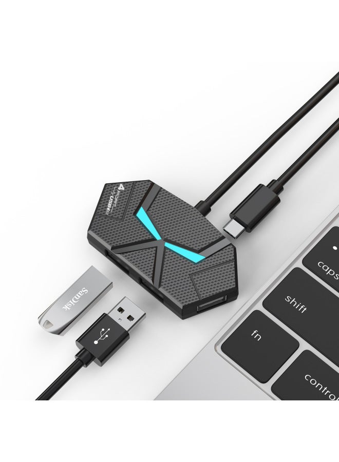 Colorful Atmosphere Lamp HUB4 7 2.0 Splitter Expansion Laptop One Drag Multi-turn Belt Power Supply-Number Of Interfaces:7 Black 1.2 Meters  - Image 3