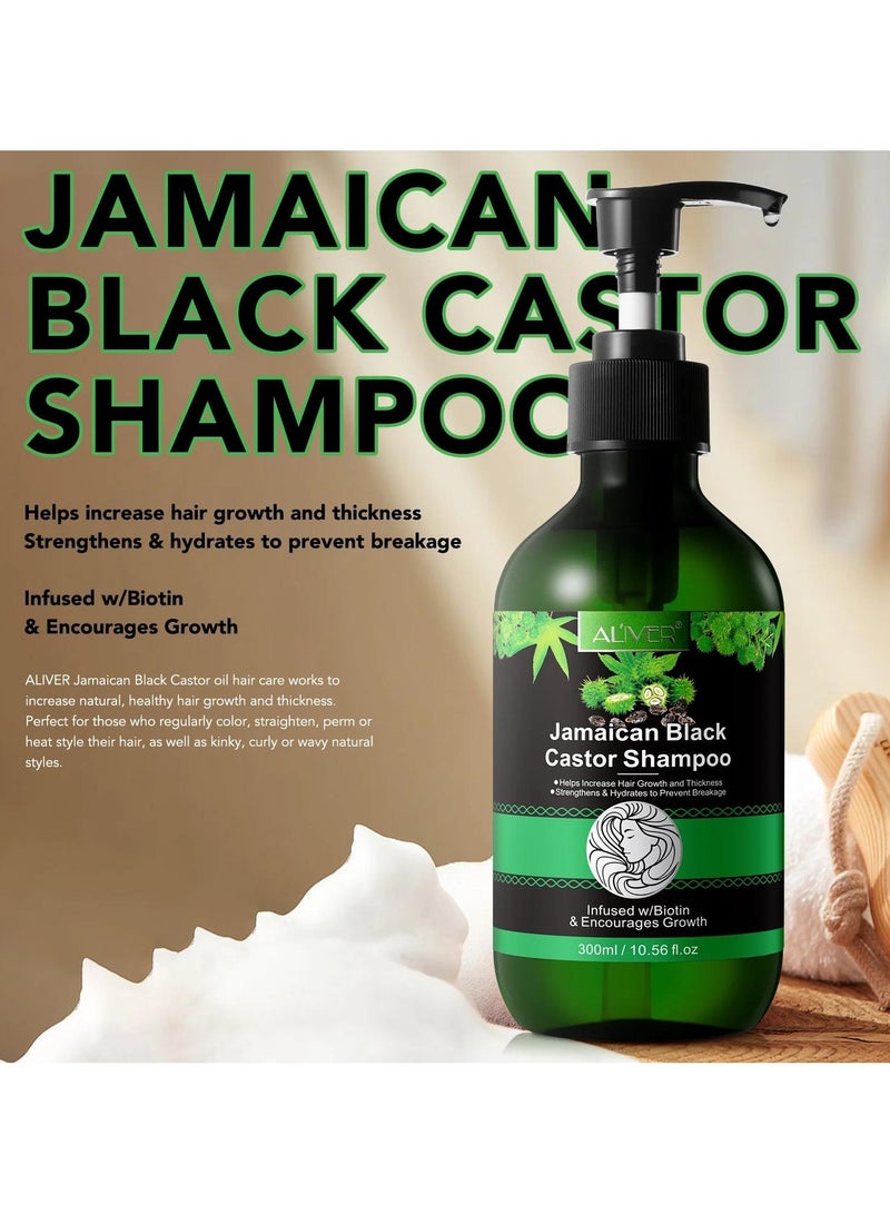 ALIVER شامبو زيت الخروع الأسود الجامايكي 300 مل شامبو زيت الخروع الطبيعي لنمو الشعر وتقوية وتغذية الشعر الرقيق والجاف واستعادة الشعر التالف المتساقط شامبو زيت الخروع - Image 3