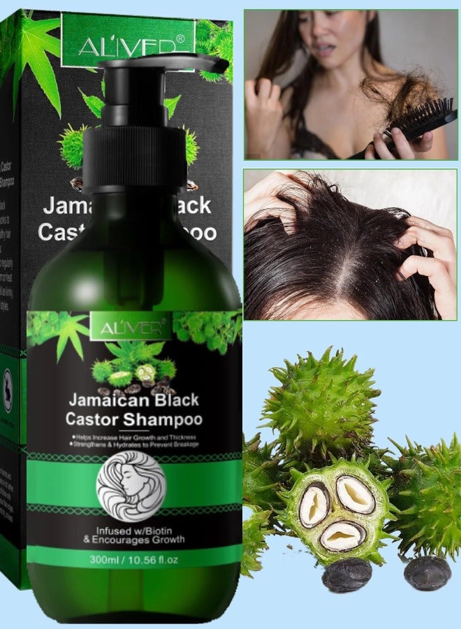 ALIVER شامبو زيت الخروع الأسود الجامايكي 300 مل شامبو زيت الخروع الطبيعي لنمو الشعر وتقوية وتغذية الشعر الرقيق والجاف واستعادة الشعر التالف المتساقط شامبو زيت الخروع - Image 1