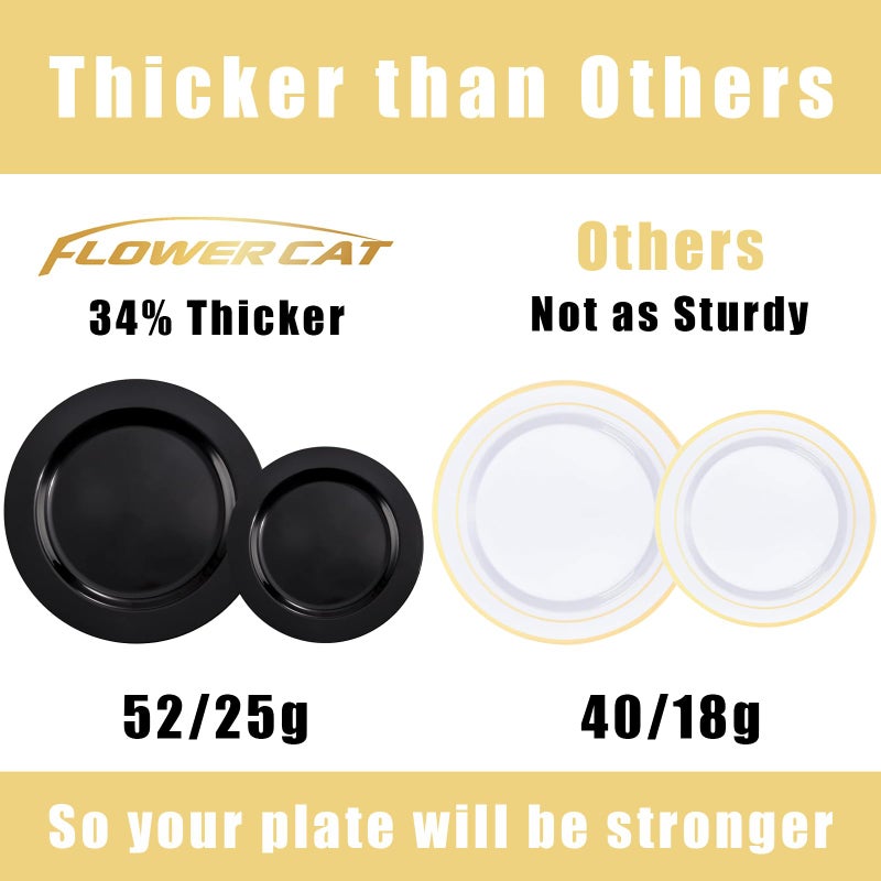 FLOWERCAT 60PCS Black Plastic Plates - Heavy Duty Black Disposable Plates for 30 guests Party/Father's Day/Wedding - Include 30PCS 10.25inch Dinner Plates and 30PCS 7.5inch Dessert/Salad Plates - Image 3