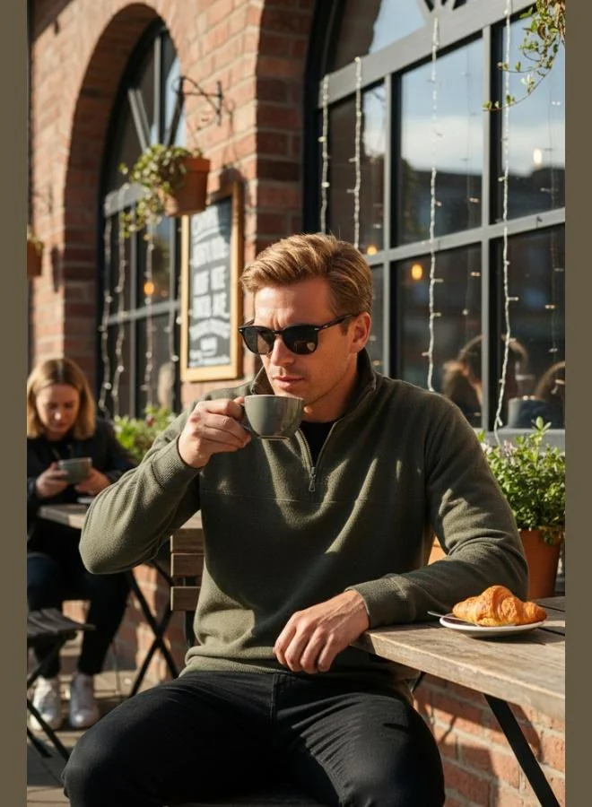 Buratti  Buratti Cotton Regular Fit Half Zipper Stand Collar Sweater Men's SWEATER 456112 for Men | Best Price UAE