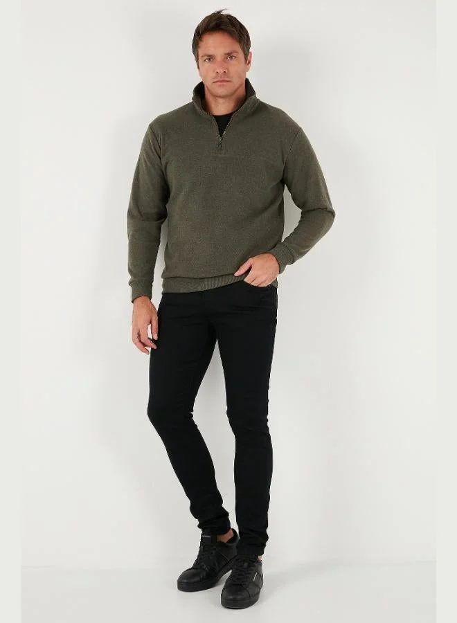 بوراتي كنزة بياقة واقفة بسحاب نصفي قطنية بقصة عادية للرجال