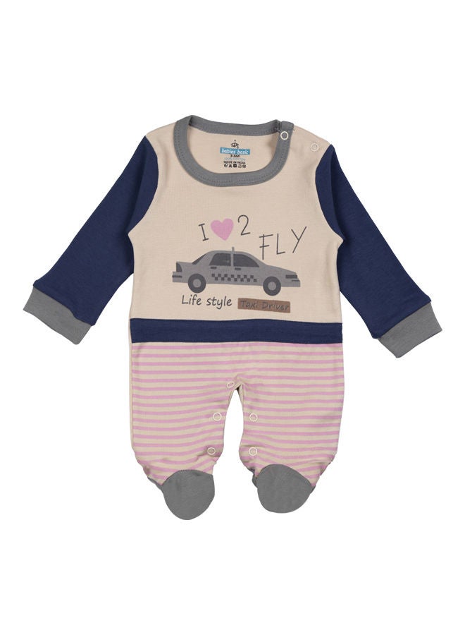 Babies Basic 100% Cotton Printed Long Sleeves Jumpsuit/Romper/Sleepsuit With Feet Covering For Babies - Image 1