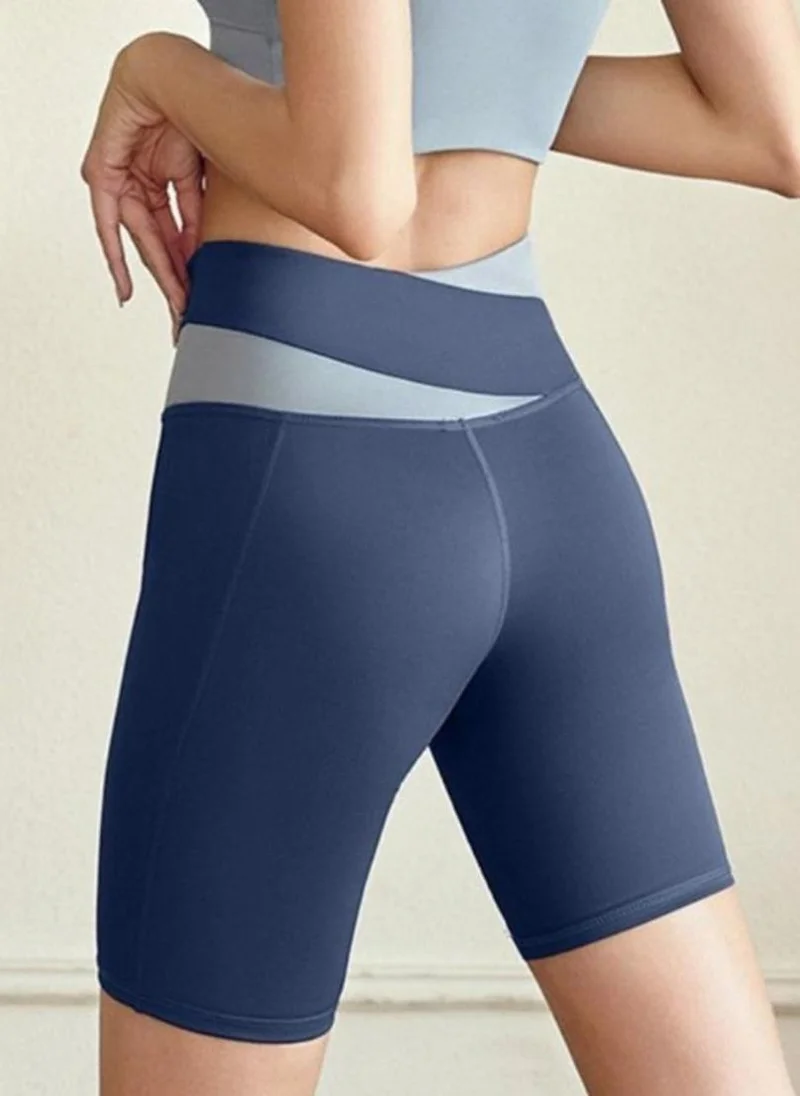 YUNIQEE Blue solid high-rise yoga sports shorts