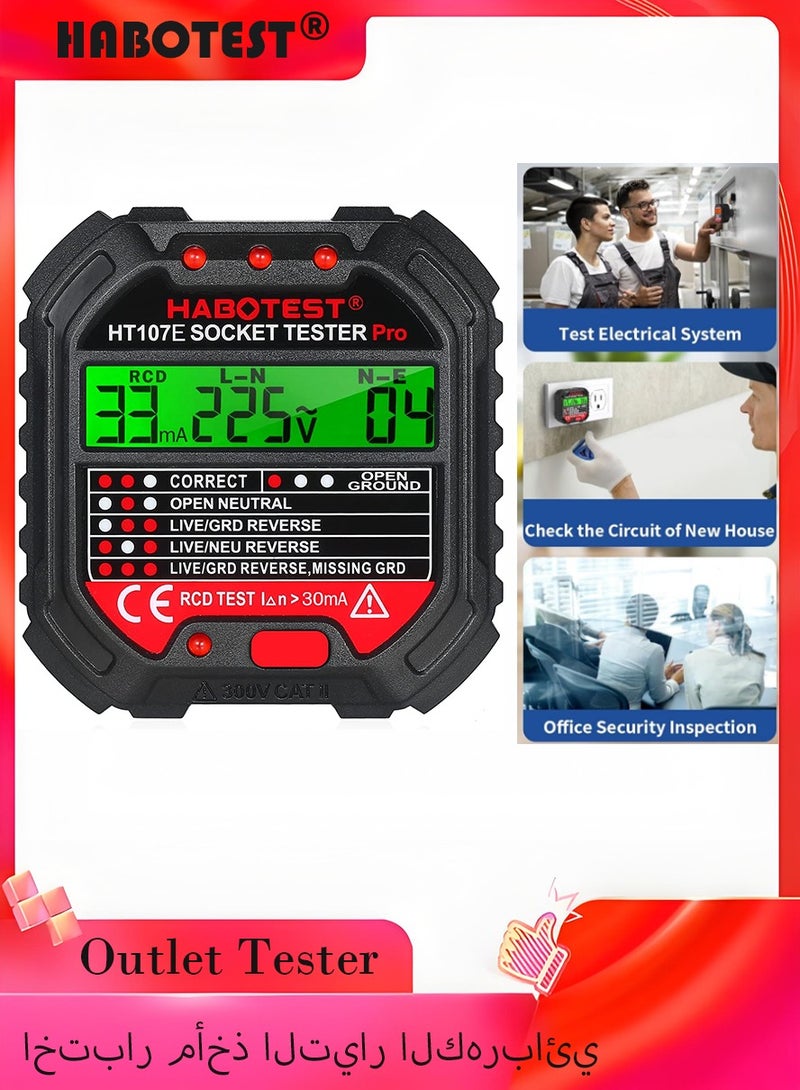 HABOTEST Outlet Tester, Socket Tester w -250V Socket Tester Automatic Electric Circuit Polarity Voltage Detector Breaker Finder  (HT107E) - Image 1