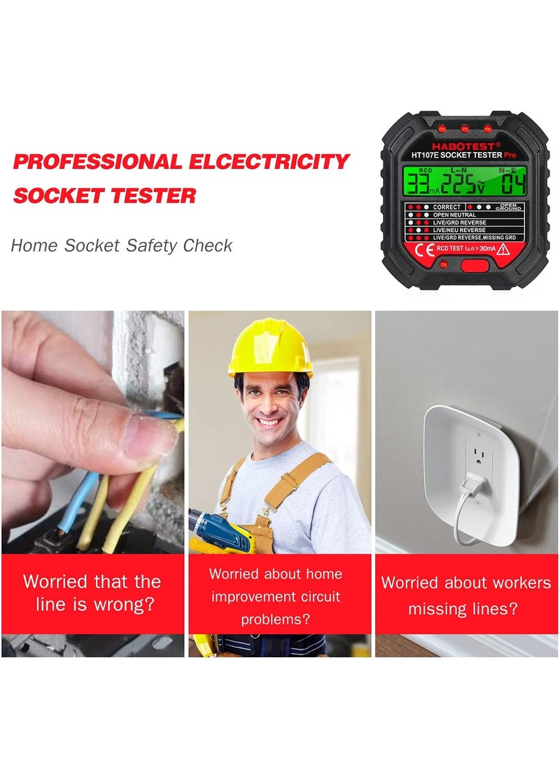 Outlet Tester, Socket Tester with Voltage Display (HT107E)