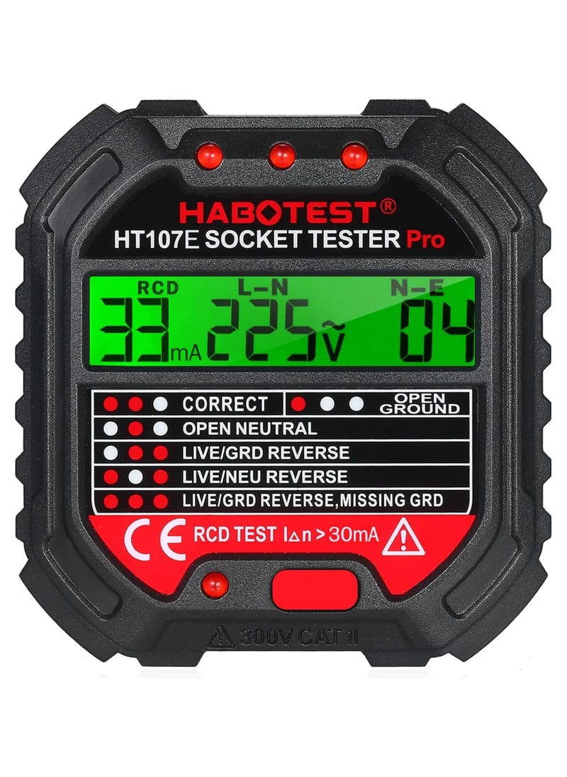 Outlet Tester, Socket Tester with Voltage Display (HT107E)