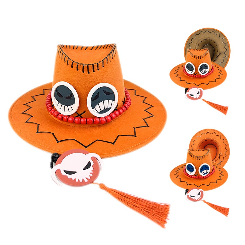 One Piece Fire Fist Ace Hat Men'S Trendy Western Cowboy Hat Animation Peripheral Cosplay Jazz Hat - Image 2