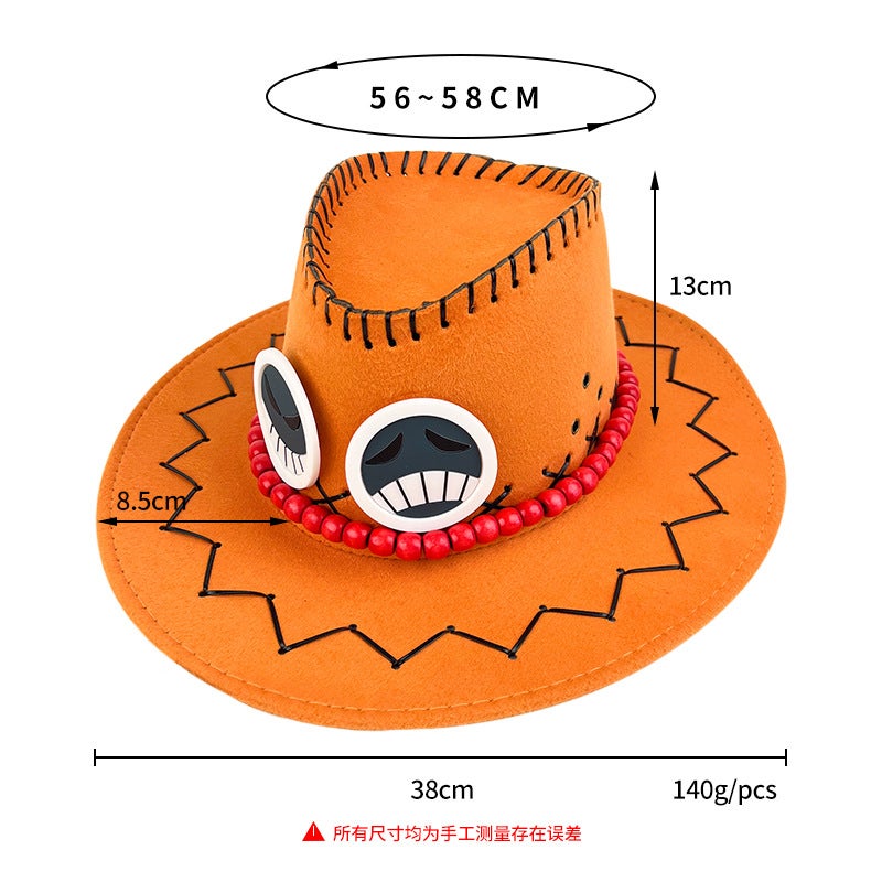 One Piece Fire Fist Ace Hat Men'S Trendy Western Cowboy Hat Animation Peripheral Cosplay Jazz Hat - Image 3