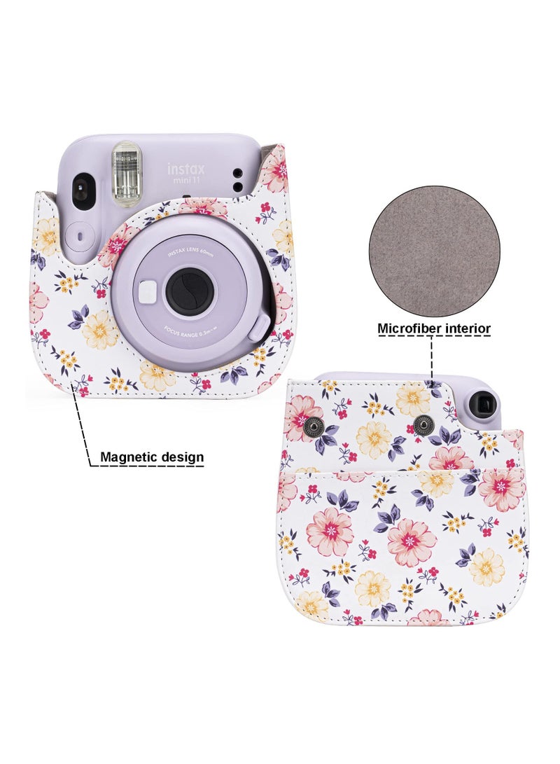Protective and Portable Case for Fujifilm Instax Mini 11/9/8/8+ Instant Film Camera, Featuring Accessory Pocket and Adjustable Strap (Floral White Design) - Image 4