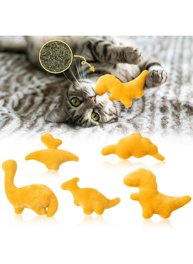 MALLMALL6 - Catnip Toys For Cat - 5Pcs Dino Nuggets Cat Toys, Dinosaur Chicken Nugget Catmint Interactive Gift For Indoor Cats, Plush Golden Cat Supplies, Chew Cat Toy Set, Cute Pet Gifts For Cat Lover - Image 1