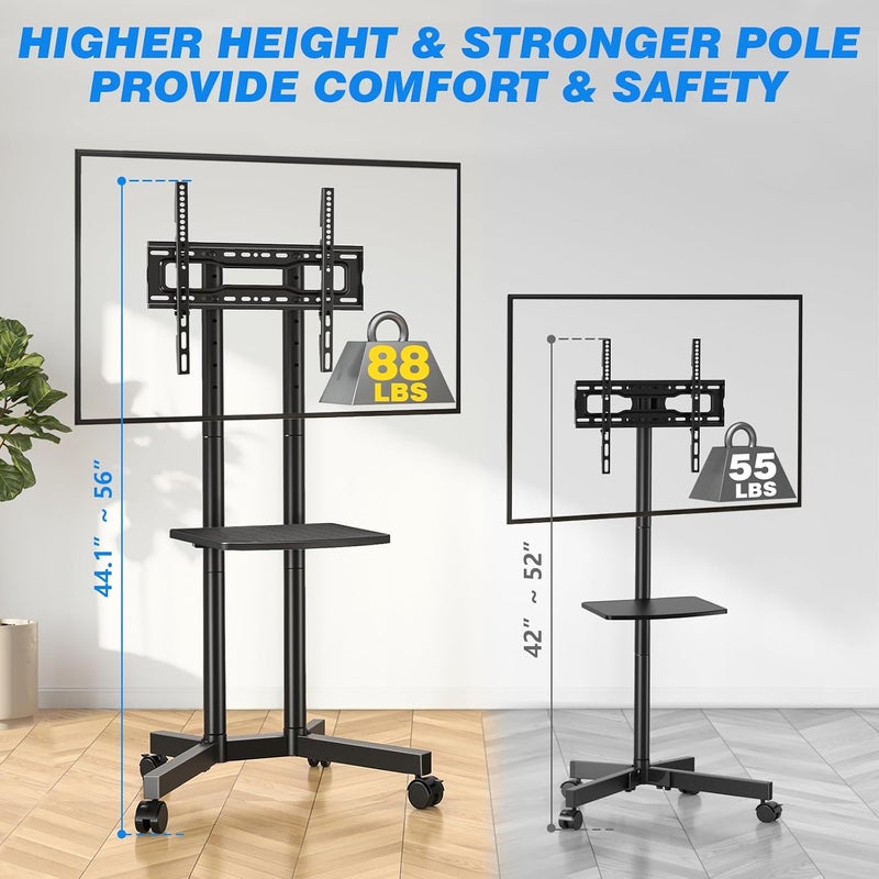 Portable Rolling TV Floor Stand with Wheels and Laptop Tray | Universal TV Trolley for 32-75 Inch Smart TVs, LED, LCD & OLED Displays - Image 3