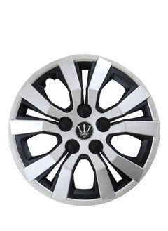 Al Khateeb 15 Inch Dual Color Black & Silver Universal Hubcap Wheel Covers - Set Of 4, Taiwan Made 