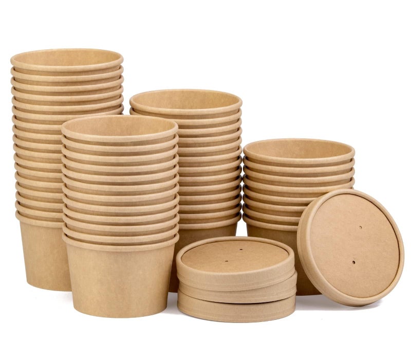BALDCC 50 Pack 8 oz Disposable Soup Cups with Lids Paper Ice Cream Cups with Lids Soup to go Containers for Storing Food in the Refrigerator or Carrying Out