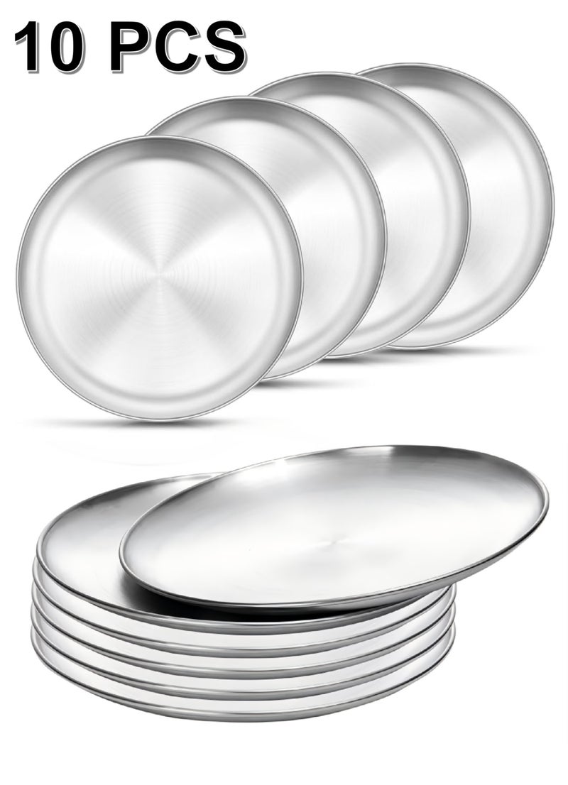 10pcs Stainless Steel Dinner Plates Set (20cm) – Lightweight&Durable Metal Serving Plates for Home, Camping & Everyday Use - Image 1