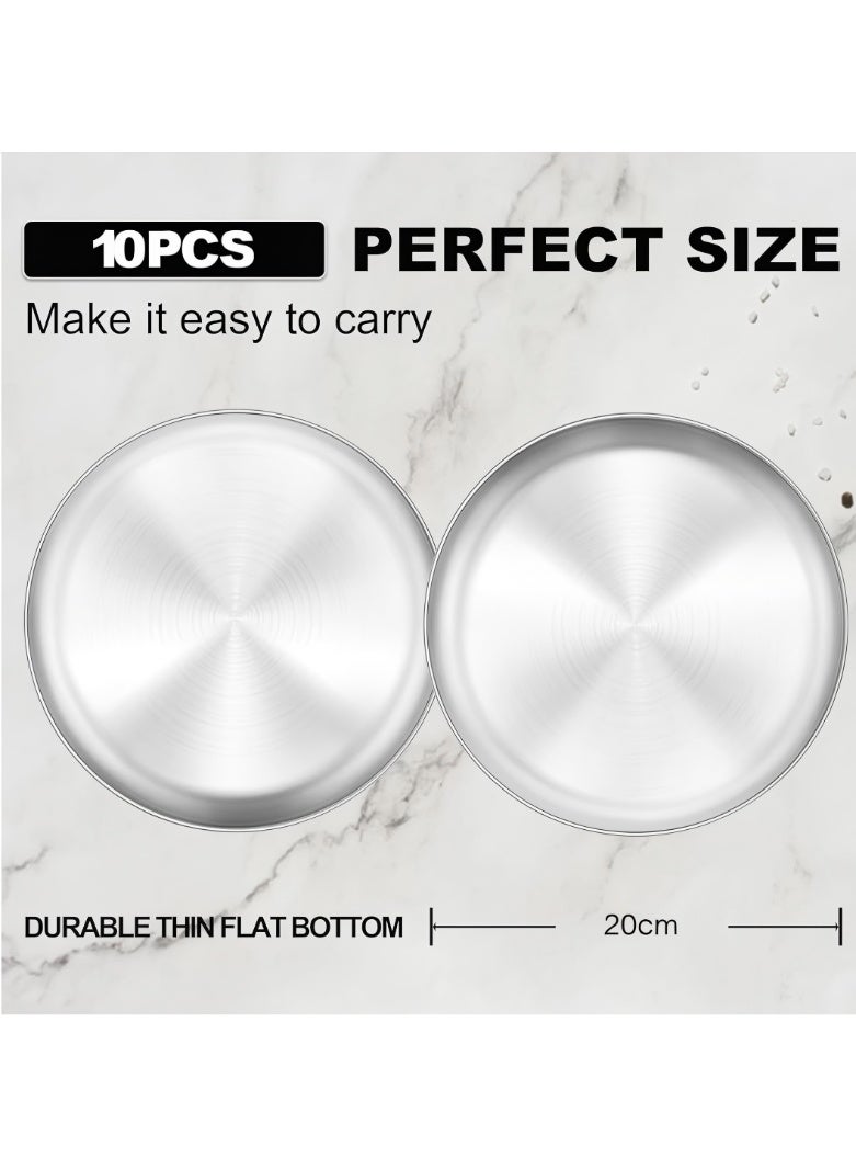 10pcs Stainless Steel Dinner Plates Set (20cm) – Lightweight&Durable Metal Serving Plates for Home, Camping & Everyday Use - Image 2