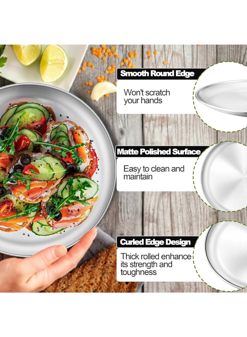 10pcs Stainless Steel Dinner Plates Set (20cm) – Lightweight&Durable Metal Serving Plates for Home, Camping & Everyday Use - Image 3