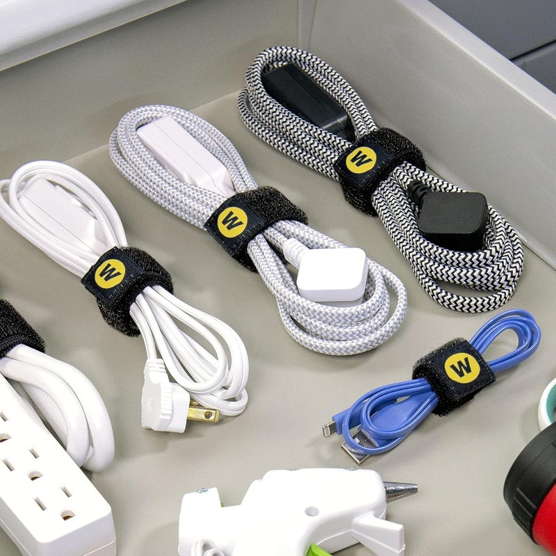 Wrap-It Storage Selfie Straps by - 6-inch (12-Pack) Black - Elastic Hook and Loop Cord Organizer Wraps for Phone Charger, Computer, Electrical Charging Cord and Cable Storage and Organization - Image 2