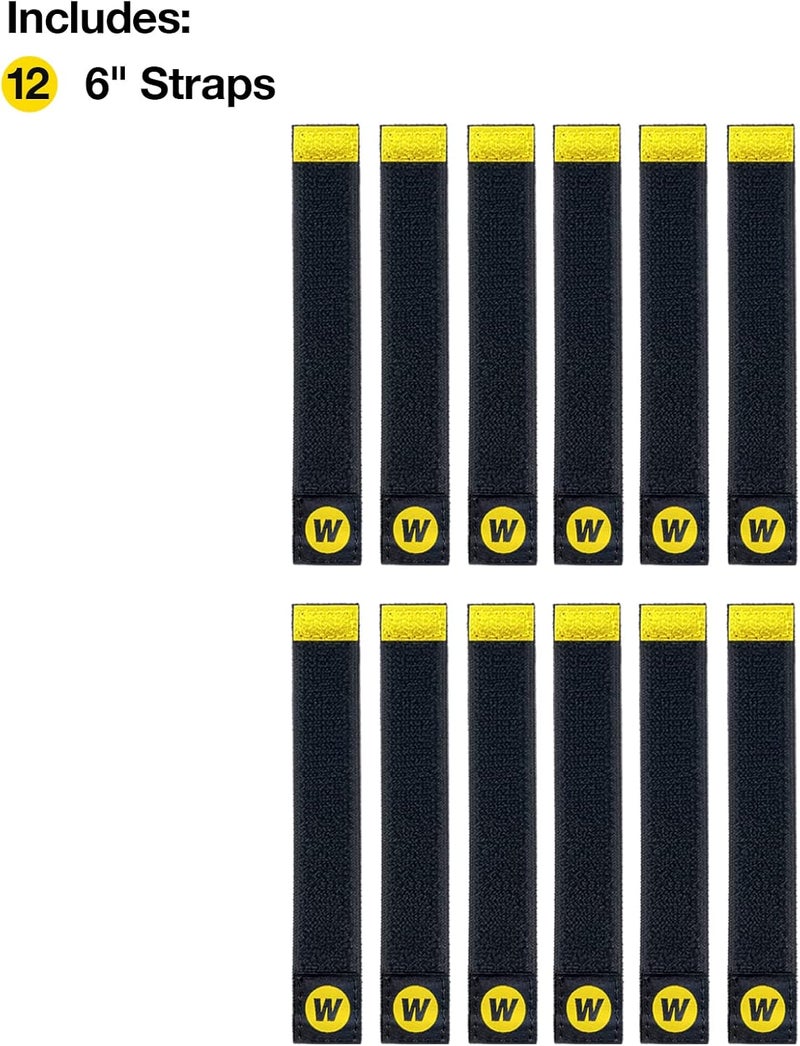 Wrap-It Storage Selfie Straps by - 6-inch (12-Pack) Black - Elastic Hook and Loop Cord Organizer Wraps for Phone Charger, Computer, Electrical Charging Cord and Cable Storage and Organization - Image 3