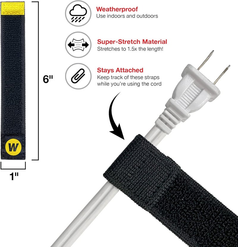Wrap-It Storage Selfie Straps by - 6-inch (12-Pack) Black - Elastic Hook and Loop Cord Organizer Wraps for Phone Charger, Computer, Electrical Charging Cord and Cable Storage and Organization - Image 5