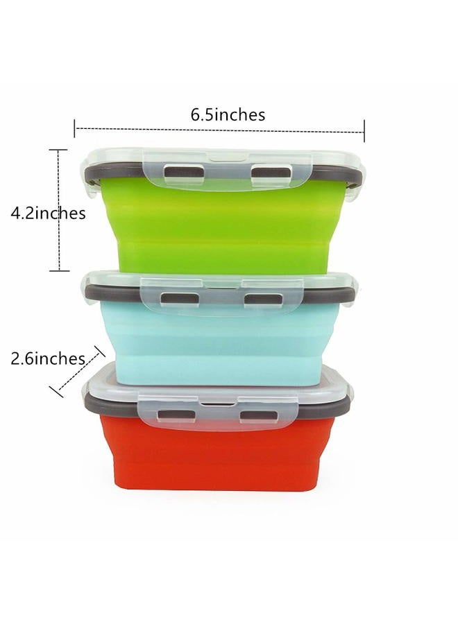 CARTINTS Set of 3 Collapsible Food Storage Containers Collapsible Silicone Bowls, Silicone Lunch Containers with Airtight Lids, Microwave and Freezer Safe, 500ml - Image 2