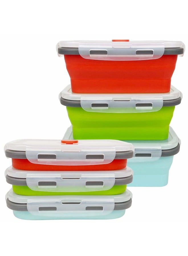 CARTINTS Set of 3 Collapsible Food Storage Containers Collapsible Silicone Bowls, Silicone Lunch Containers with Airtight Lids, Microwave and Freezer Safe, 500ml - Image 1