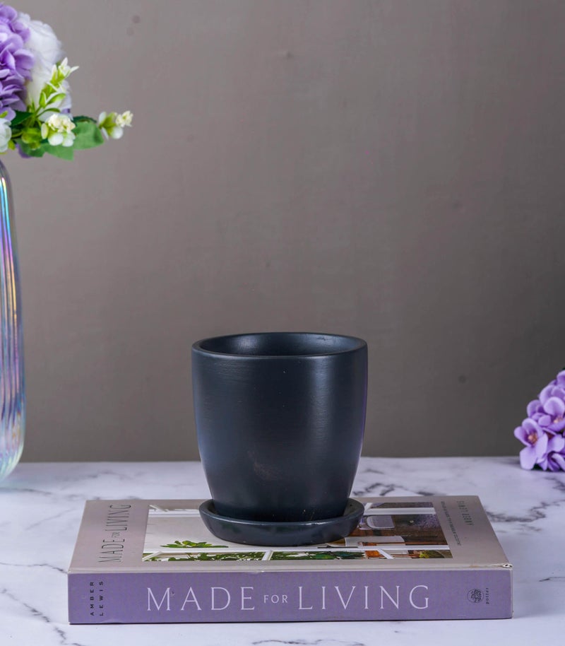 Nurturing Green® Modern Design Charcoal Grey Ceramic Pot for Home, Indoor Décor & Gifting | Flower Pots (Size: 4.25 Wide | Comes with Bottom Plate) - [Plants are not Included] - Image 1