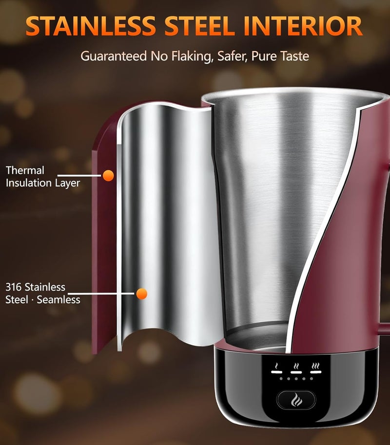 PUSEE Self-Heating Coffee Mug, 400 ml, Rechargeable, Temperature Control, Burgundy Red - Image 5