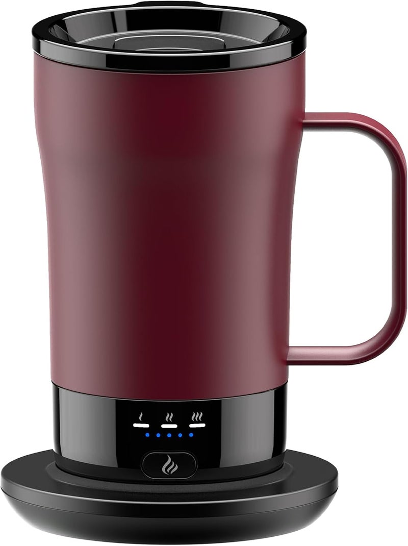 PUSEE Self-Heating Coffee Mug, 400 ml, Rechargeable, Temperature Control, Burgundy Red - Image 1
