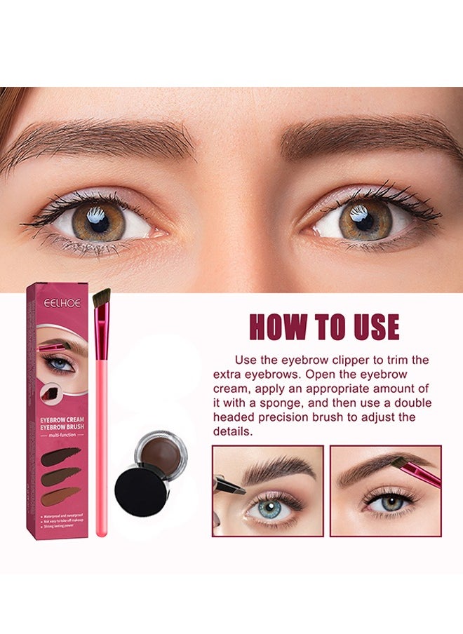 EELHOE - Eyebrown Cream Eyebrow Brush,Multi Functional Eyebrow Cream Eyebrow Brush Set,Waterproof Sweat Resistant,Natural Persistence,Reaching The Contour Effect Of Oblique Wild Eyebrow Eye Shadow,Suitable For Use In Makeup(#Dark Brown) - Image 1