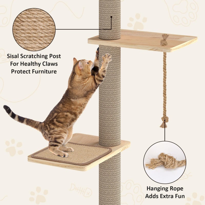 Yafylly Cat Window Perch with Scratching Post & Step, 47" Adjustable Window Perch for Large Cats, Cat Hammock for Window with Suction Cups, Multi-Level Cat Tree for Climbing, Sunbath, Bird Watching - Image 5