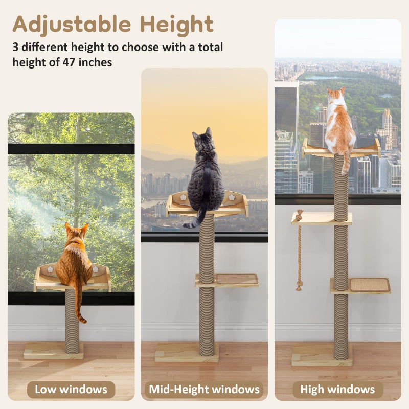 Yafylly Cat Window Perch with Scratching Post & Step, 47" Adjustable Window Perch for Large Cats, Cat Hammock for Window with Suction Cups, Multi-Level Cat Tree for Climbing, Sunbath, Bird Watching - Image 4