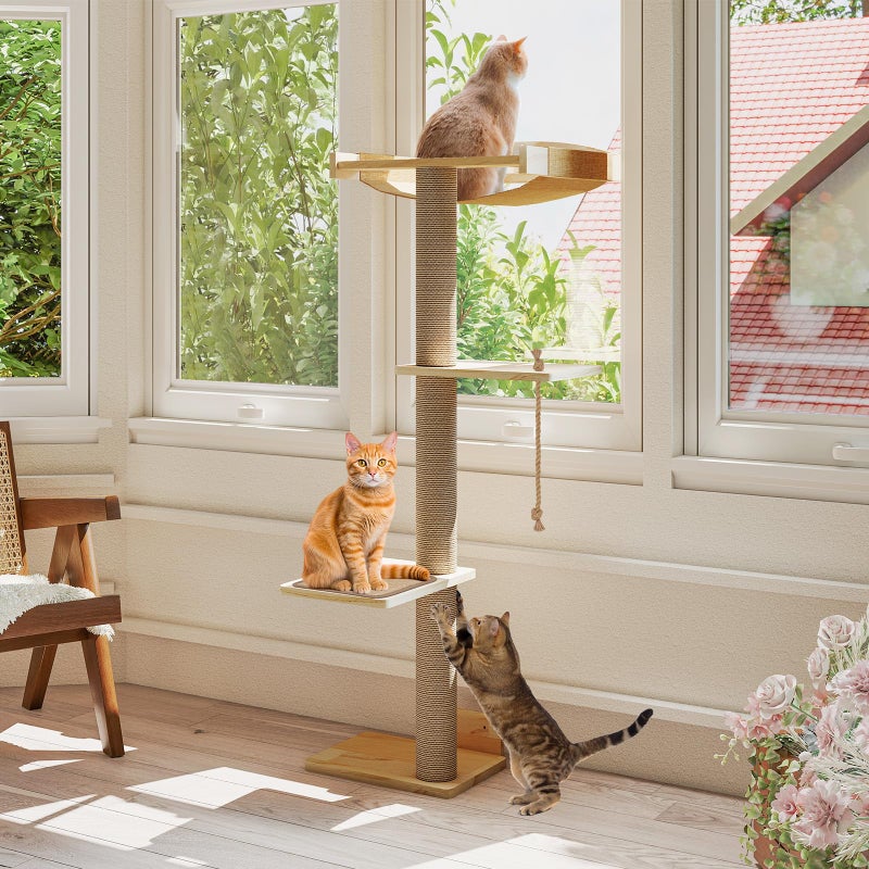 Yafylly Cat Window Perch with Scratching Post & Step, 47" Adjustable Window Perch for Large Cats, Cat Hammock for Window with Suction Cups, Multi-Level Cat Tree for Climbing, Sunbath, Bird Watching - Image 1